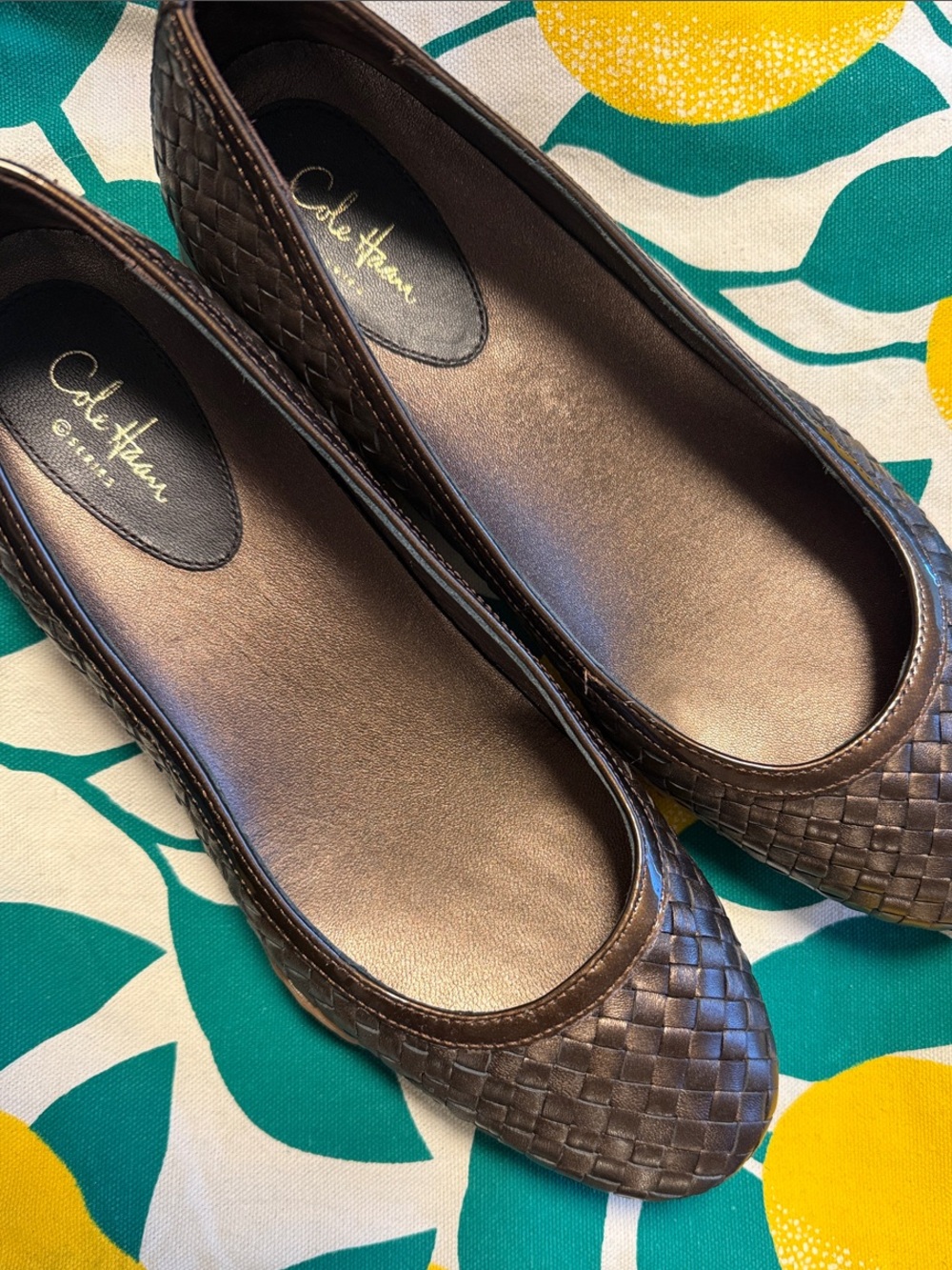 Cole Haan Dark Brown Woven Leather Ballet Flats